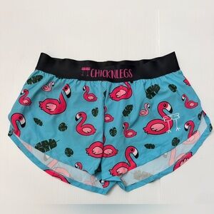 ChicknLegs Women's Blue Flamingo 1.5" Split Shorts - L